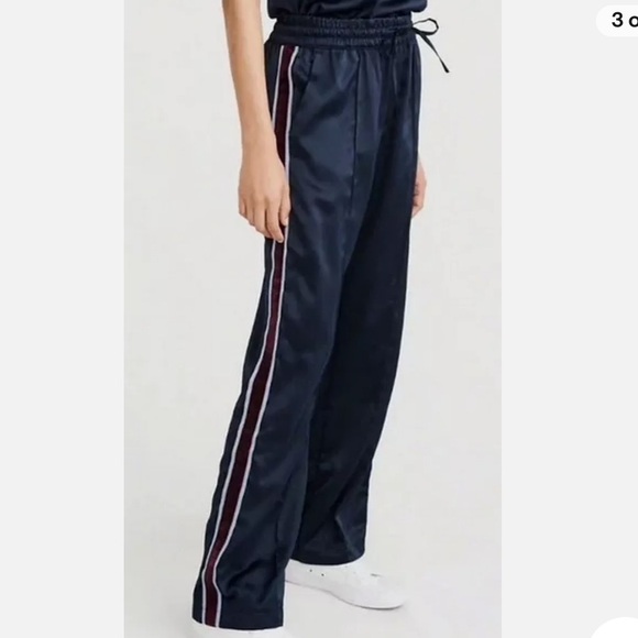 Abercrombie & Fitch - Black Satin Track Pant with Tan Stripe - Size Small - Picture 2 of 5